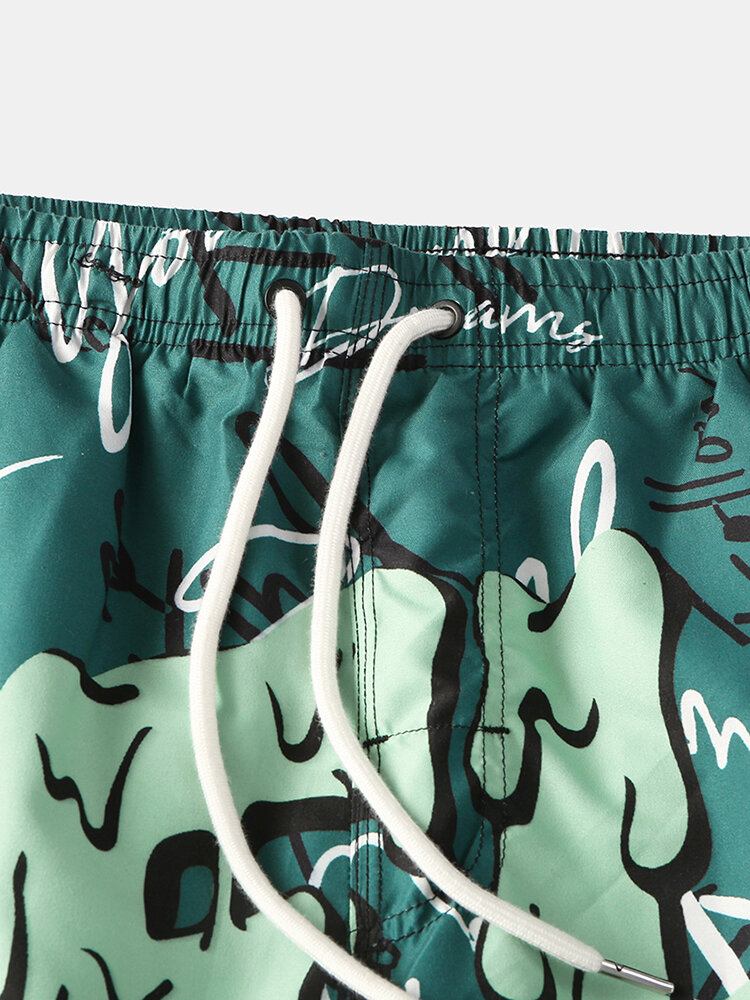 Sjove Graffitiprint Til Mænd Mesh Liner Quick Dry Holiday Casual Board Shorts