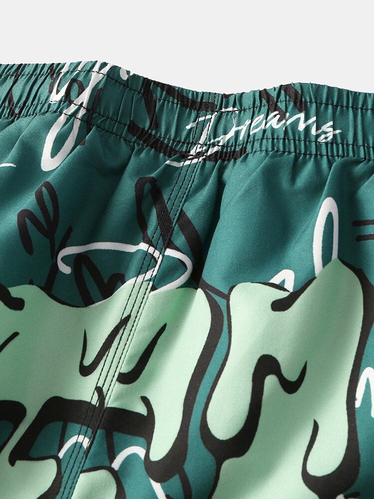 Sjove Graffitiprint Til Mænd Mesh Liner Quick Dry Holiday Casual Board Shorts