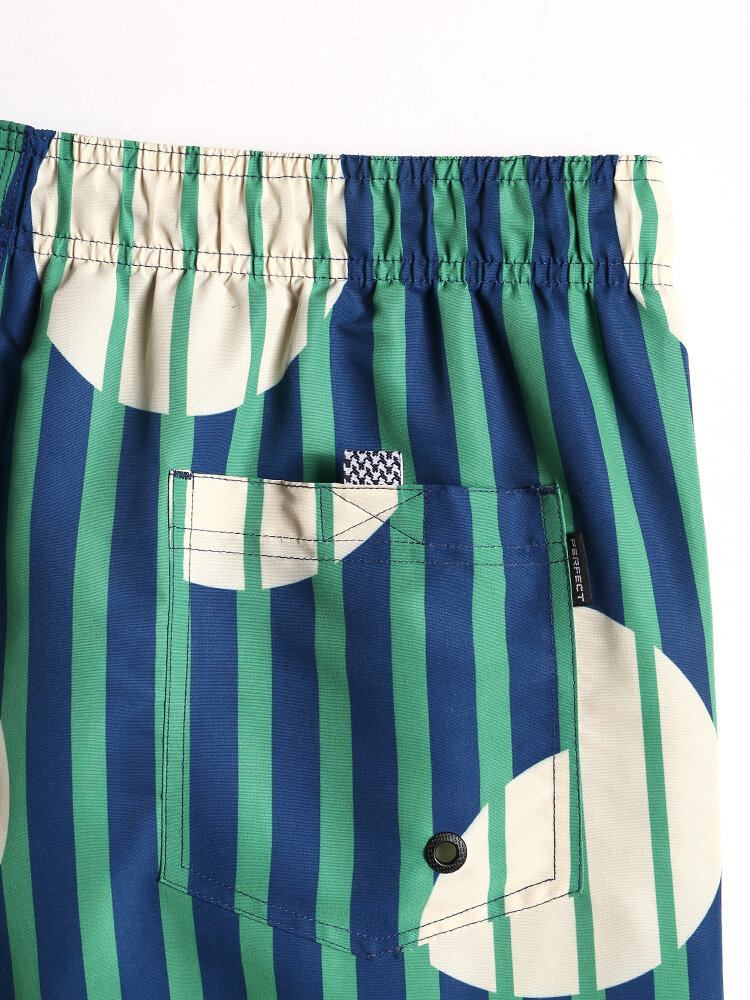 Stribet Cirkelprint Til Mænd Hurtigtørrende Strandshorts Med Snoretræk