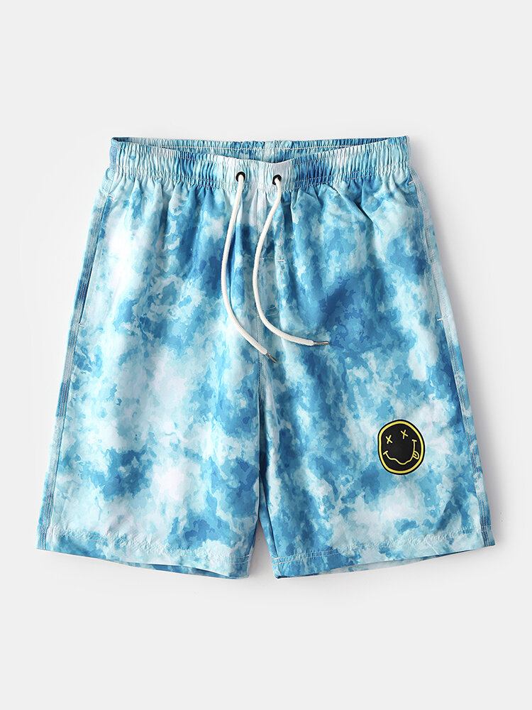 Tie-dye Herre Letter Rainbow Print Mesh Åndbar Snoretræk Casual Board Shorts