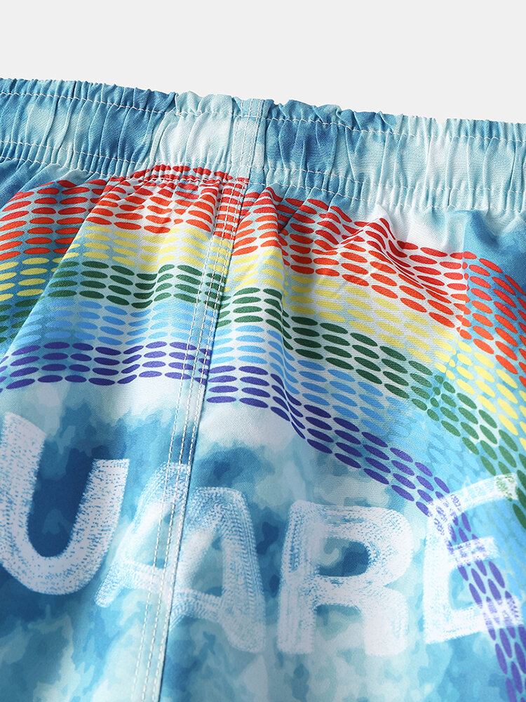 Tie-dye Herre Letter Rainbow Print Mesh Åndbar Snoretræk Casual Board Shorts