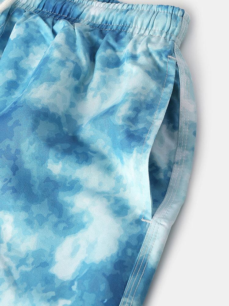 Tie-dye Herre Letter Rainbow Print Mesh Åndbar Snoretræk Casual Board Shorts