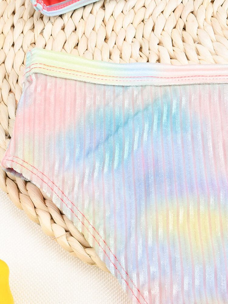 Tie Dye Print Ribbet Trådløs Bandeau High Waist Bikini