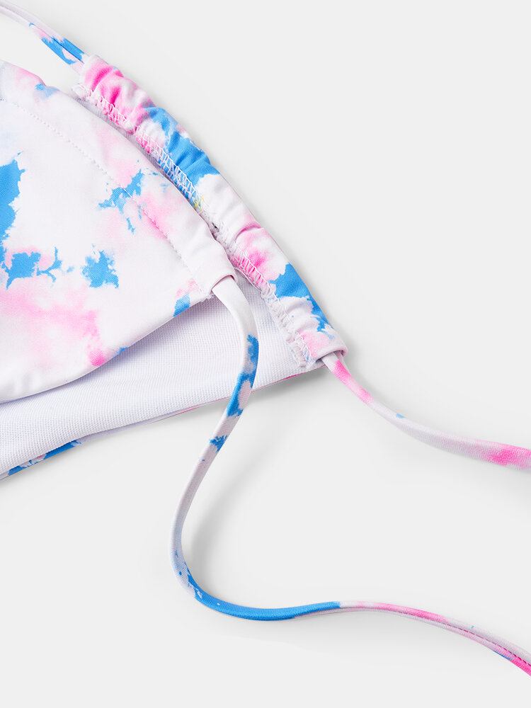 Trekant Tie-dye Halter String Bikini Åben Ryg Strandtøj Til Kvinder