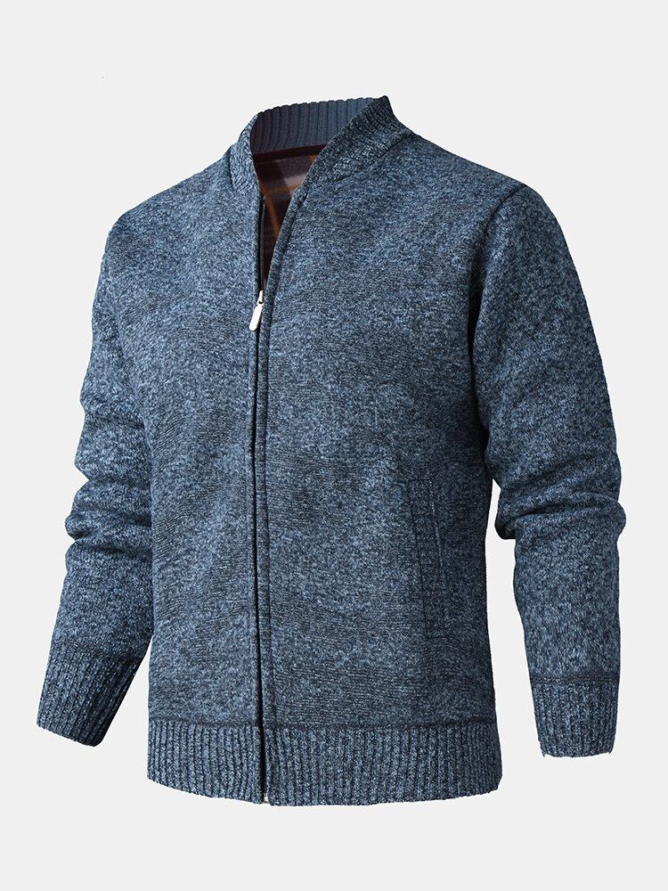 Herre Baseballkrave Strikket Varm Sweater Cardigans Med Lomme