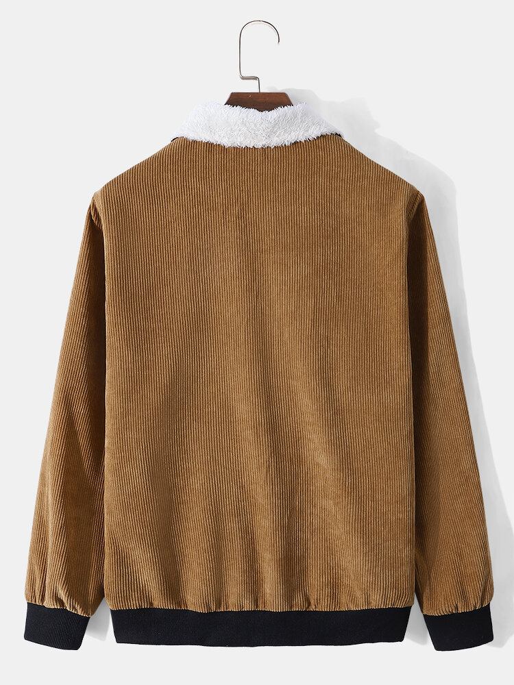 Herre Fløjlsbamser Fleece Revers Knap Varme Frakke Jakker