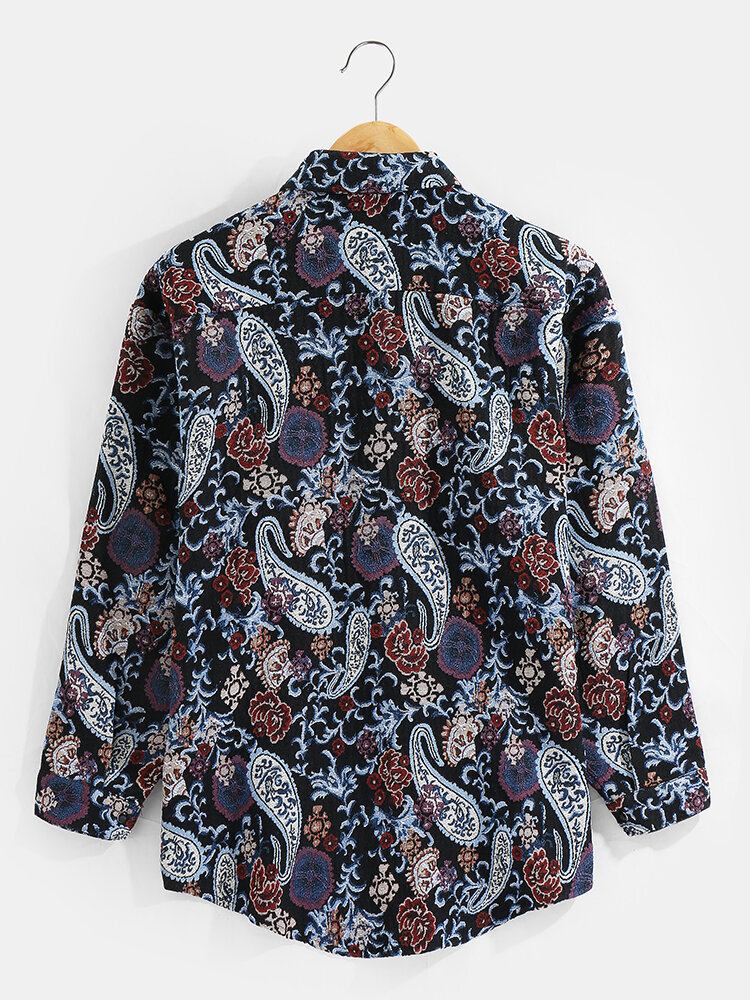 Herre Paisley Mønster Button Up Revers Skjortejakke I Etnisk Stil