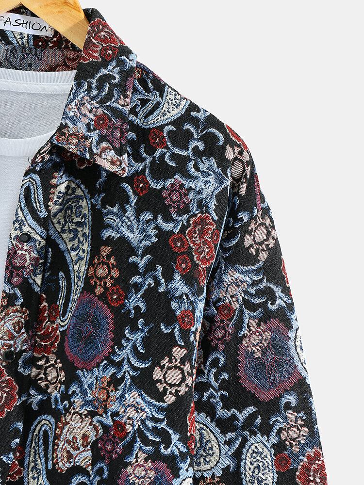 Herre Paisley Mønster Button Up Revers Skjortejakke I Etnisk Stil