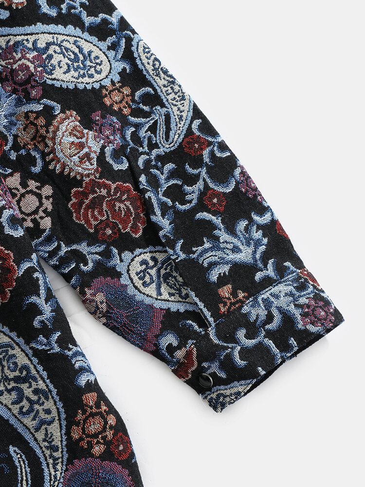 Herre Paisley Mønster Button Up Revers Skjortejakke I Etnisk Stil