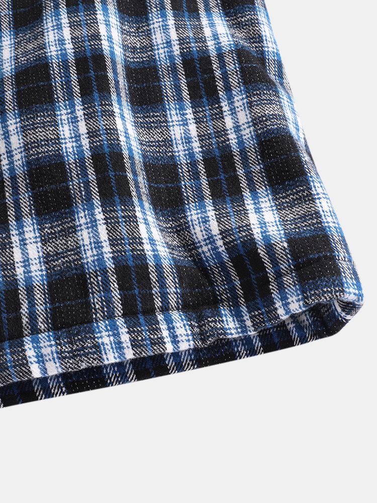 Herre Plaid Sherpaforet Revers Afslappet Jakke Med Klaplomme