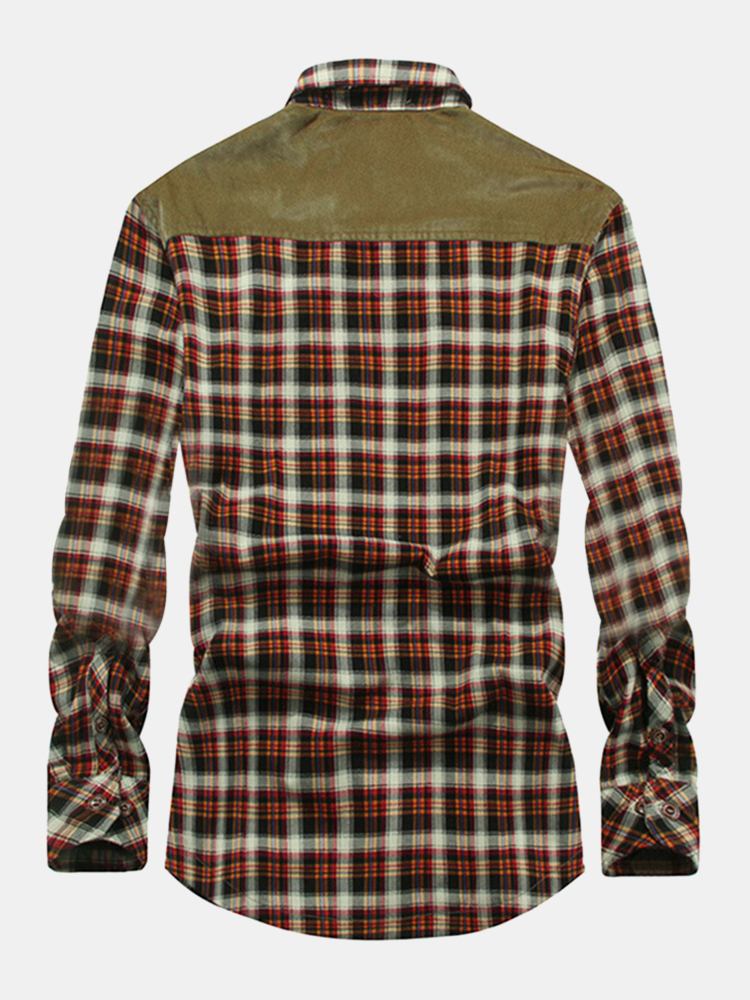 Klassisk Plaid Foret Langærmet Revers Tyk Vintage Skjortejakke Til Mænd