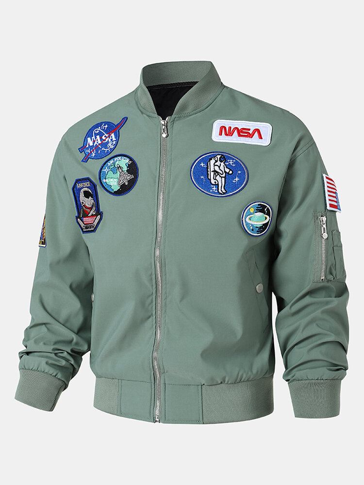 Mænd Astronaut Icon Pattern Nasa Baseball Collar Outdoor Jakker