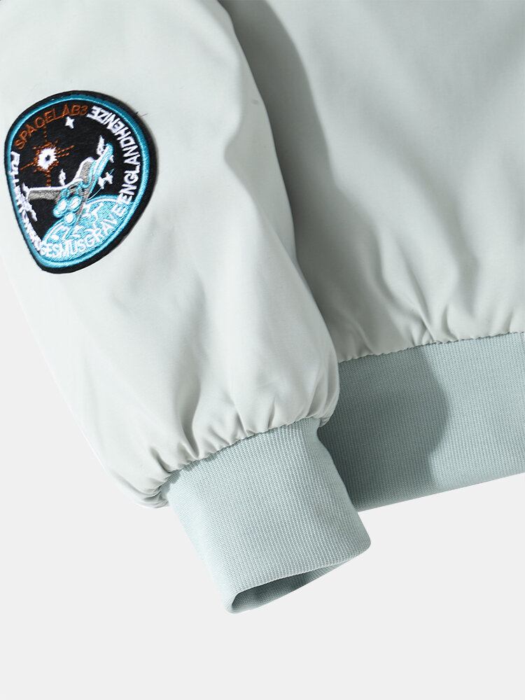 Mænd Astronaut Nasa Letter Icon Mønster Baseballkrave Lynlåslommer Casual Jakker