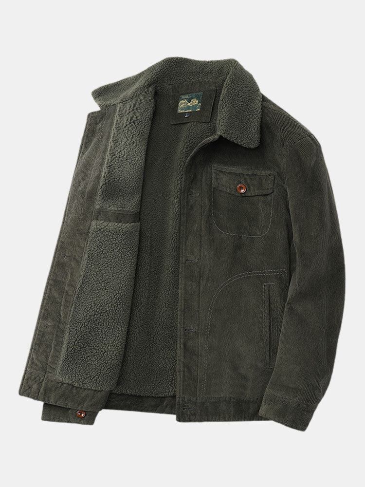 Mænd Corduroy Ensfarvede Tykke Varme Multi Pocket Buttons Casual Jakker