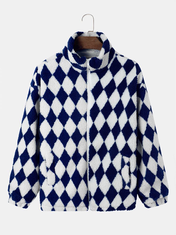 Mænd Fleece Skaktern Sidelomme Front Lynlås Casual Jakker