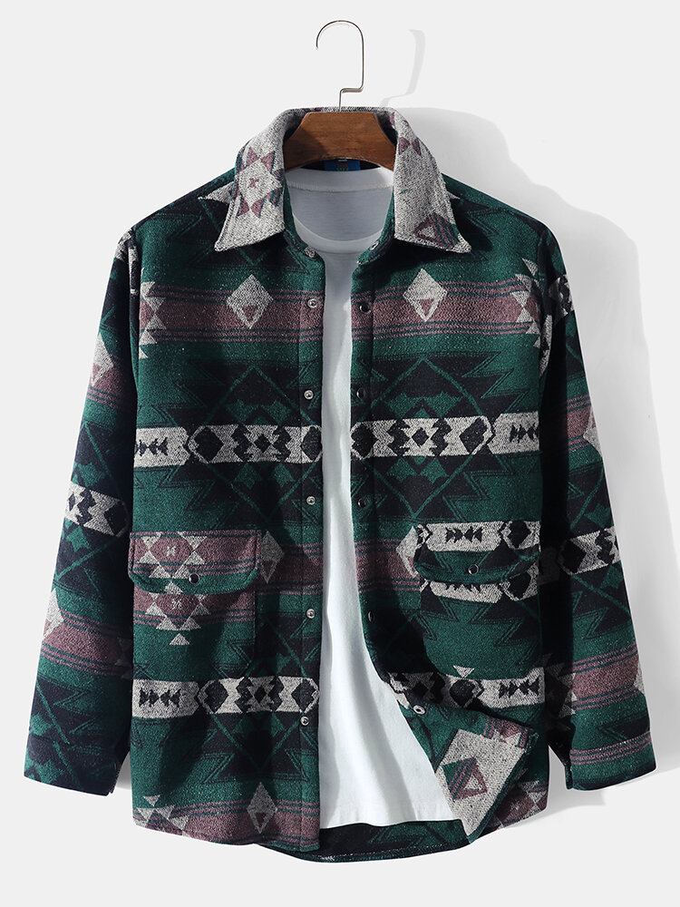 Mænd Nomadic Retro Tribal Dobbeltlommer Buet Hem Casual Jakker