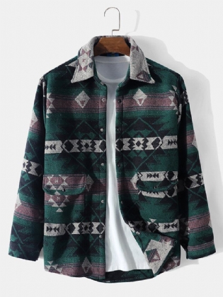 Mænd Nomadic Retro Tribal Dobbeltlommer Buet Hem Casual Jakker