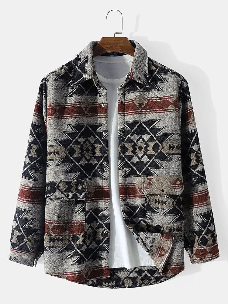 Mænd Nomadic Retro Tribal Dobbeltlommer Buet Hem Casual Jakker