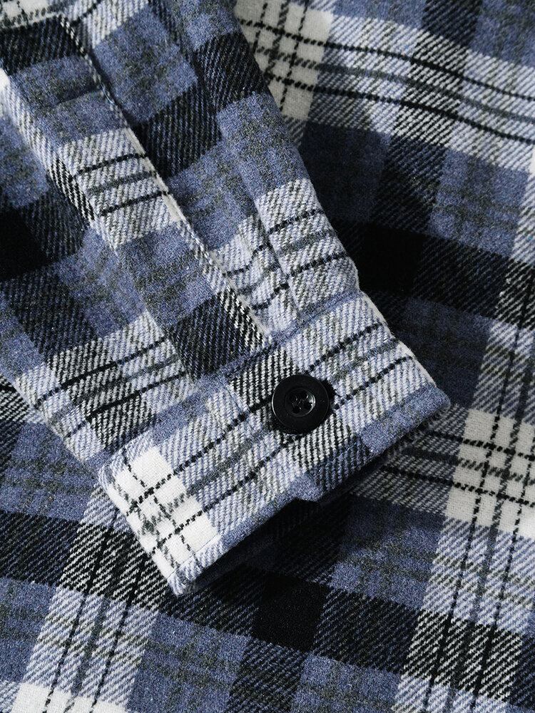 Mænd Plaid Brystlommer Button Up Lapel Shirts Langærmede Jakker