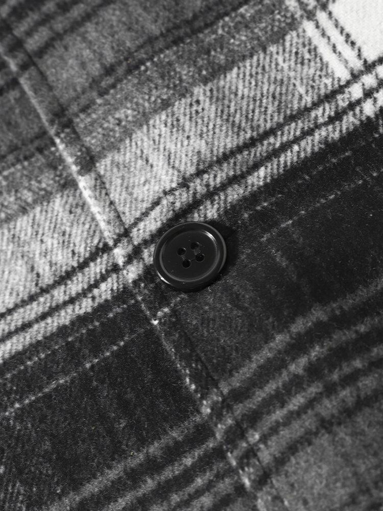 Mænd Street Plaid Bomuld Lapel Kontrast Lommer Button Skjorter Jakker