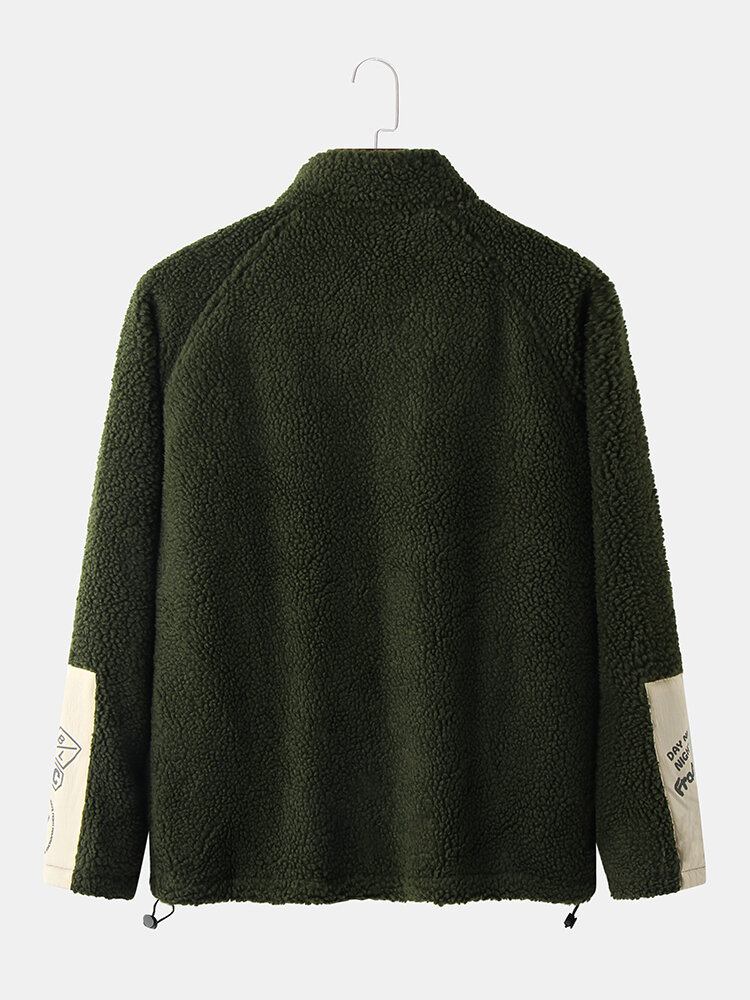 Mænd Warm Thicken Contrast Farve Elastisk Kant Lynlås Casual Teddy Jakker