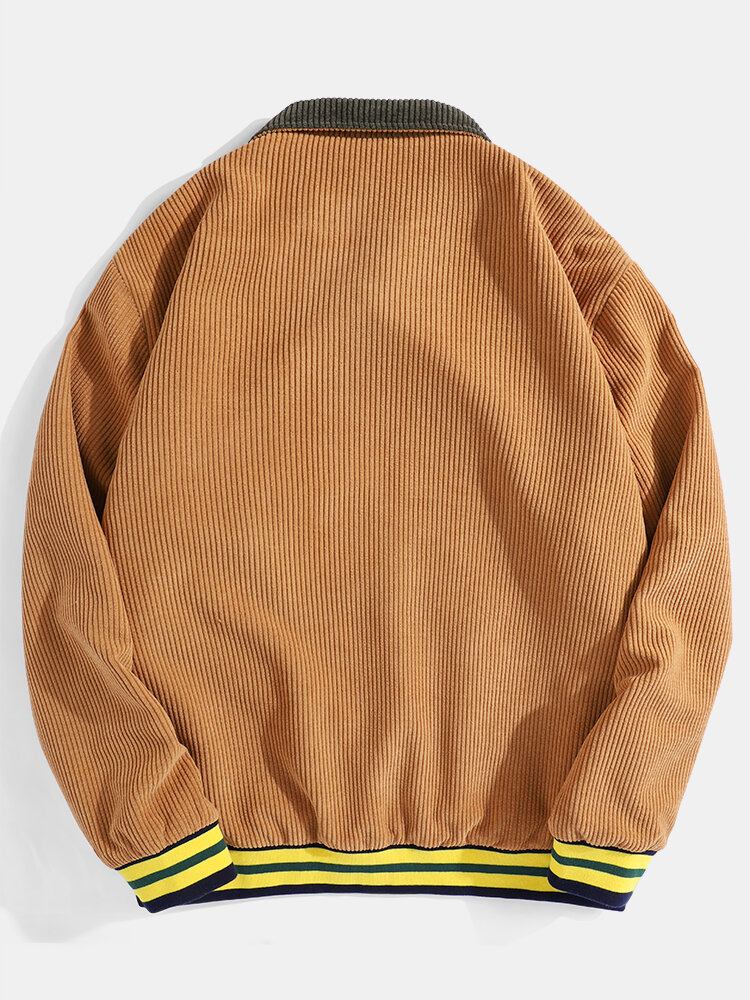 Retro Fleece Til Mænd R Corduroy Lapel Casual Varsity Jakke