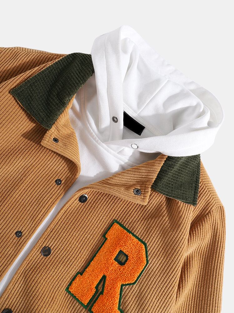 Retro Fleece Til Mænd R Corduroy Lapel Casual Varsity Jakke