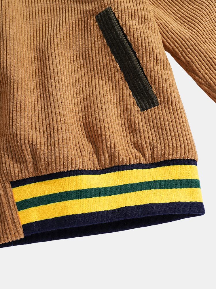 Retro Fleece Til Mænd R Corduroy Lapel Casual Varsity Jakke