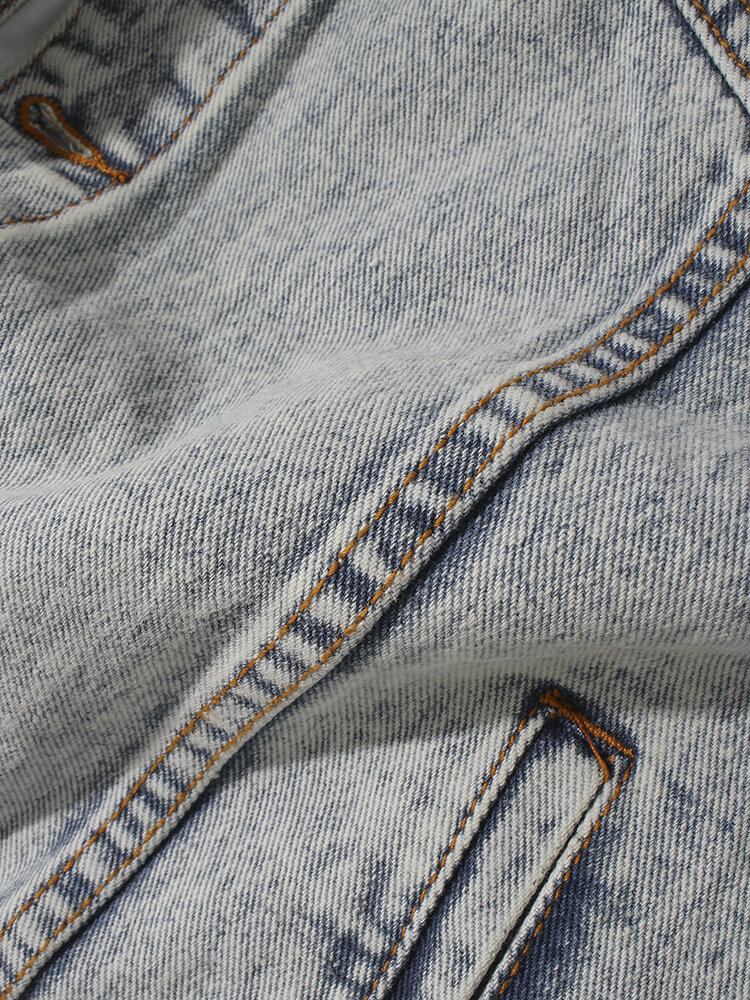 Vintage Distressed Ripped Patch Mænds Denimjakke I Bomuld