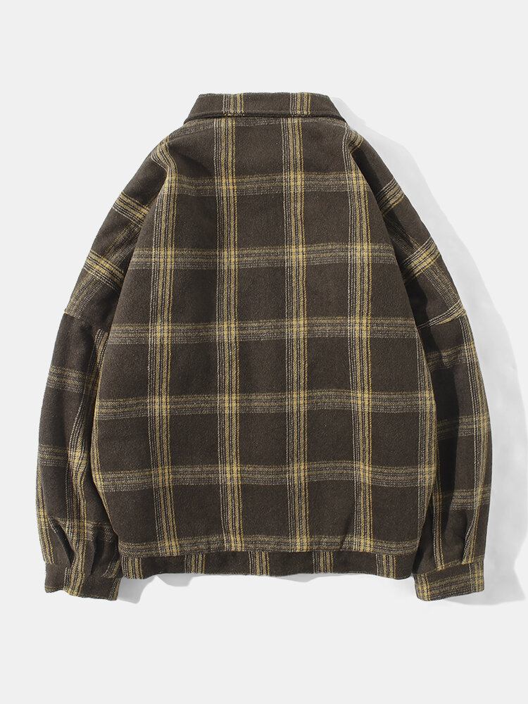 Vintage Plaid Til Mænd Med Varm Lammeuldsforet Reverslommejakke