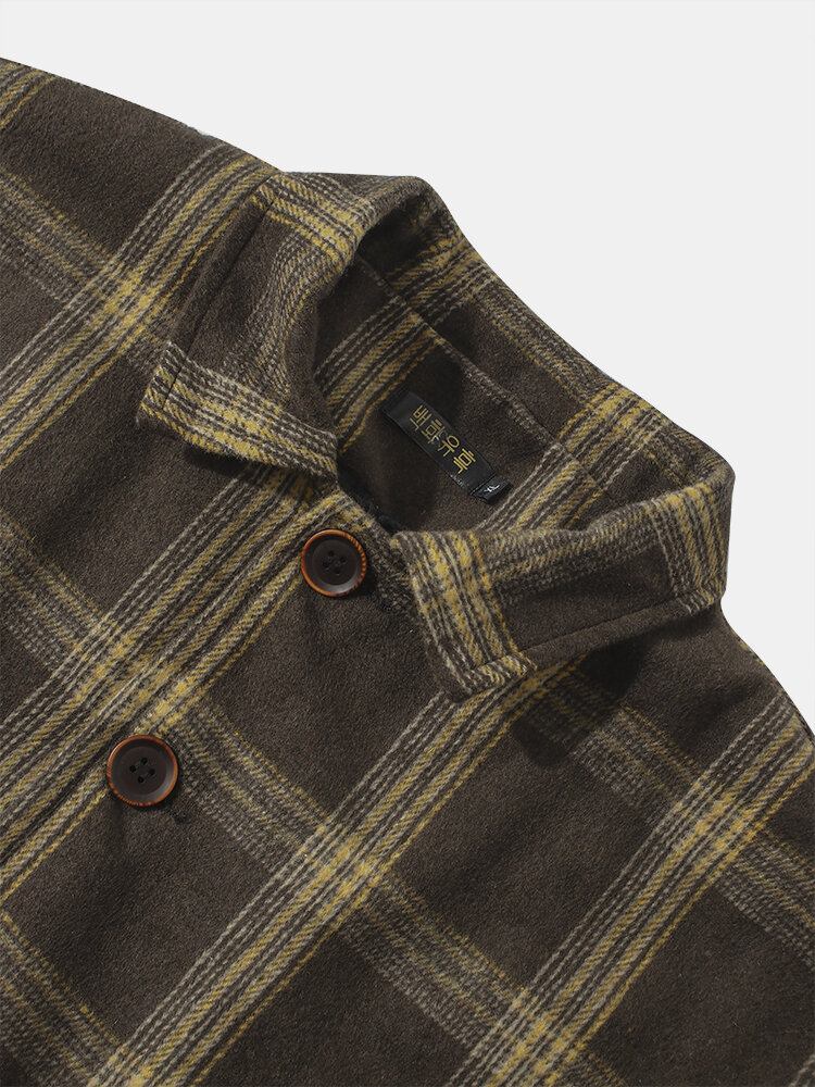 Vintage Plaid Til Mænd Med Varm Lammeuldsforet Reverslommejakke