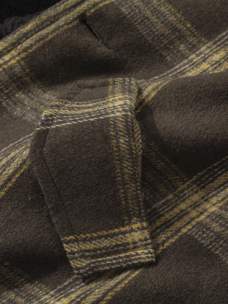 Vintage Plaid Til Mænd Med Varm Lammeuldsforet Reverslommejakke