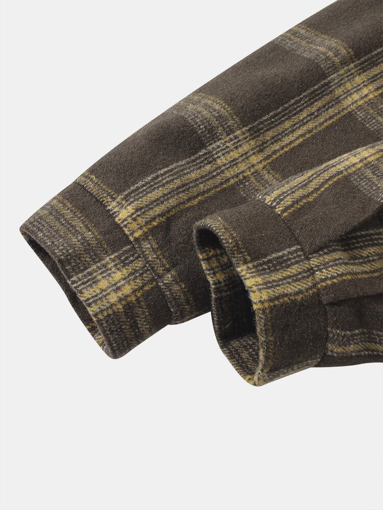 Vintage Plaid Til Mænd Med Varm Lammeuldsforet Reverslommejakke